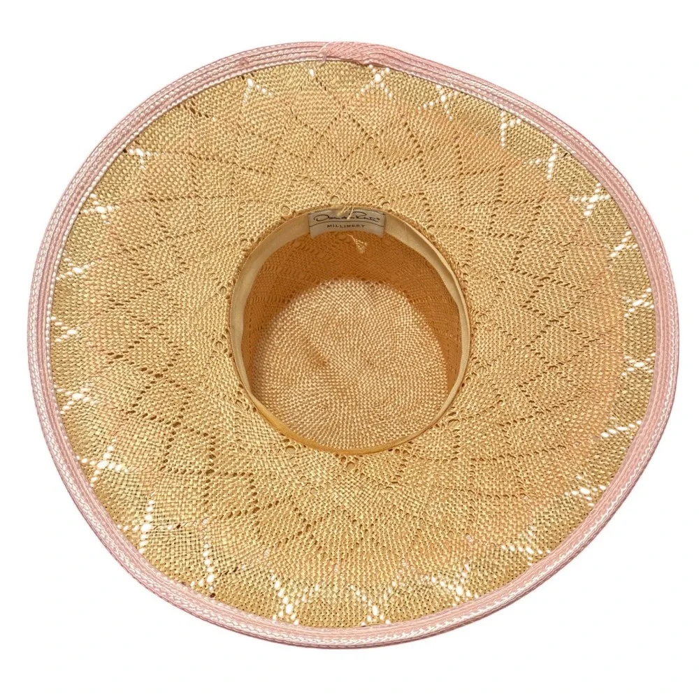 Oscar de la Renta Straw Wide-Brim Hat in Yellow with Pink Trim